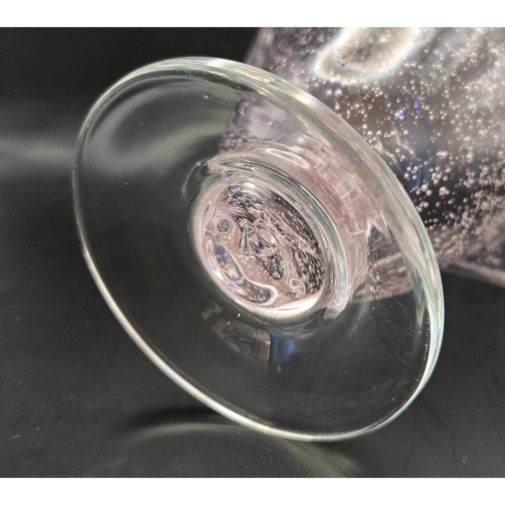 Vintage Pink Vase. Hand Blown Many Fun Bubbles Ruffled Rim